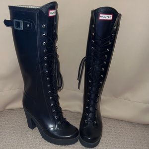Hunter lace up healed rain boots